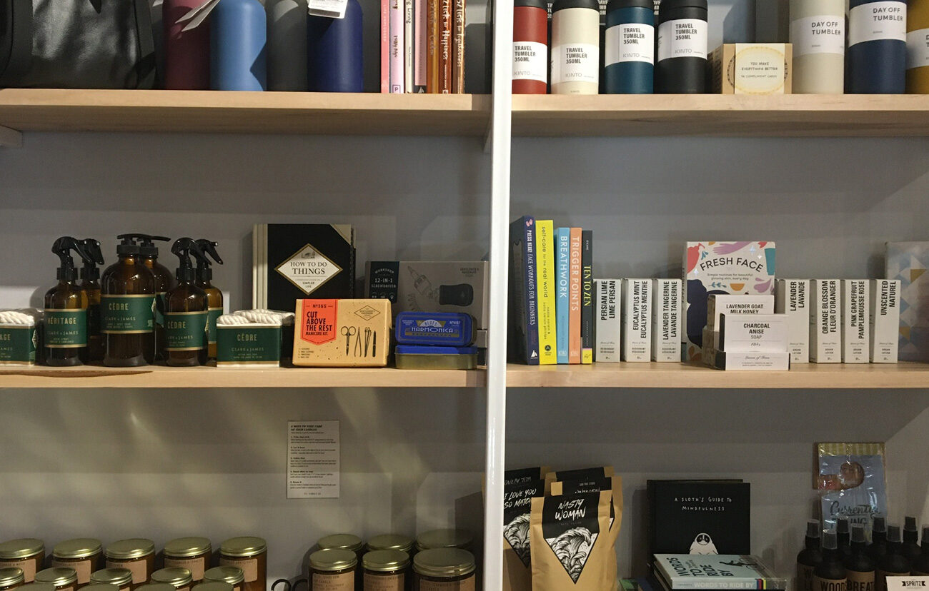 shelves with accessories at Scout shop on Roncesvalle Toronto