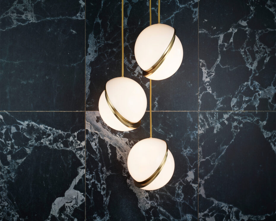 3 Golden Globes by British designer Lee Broom - spherical pendants