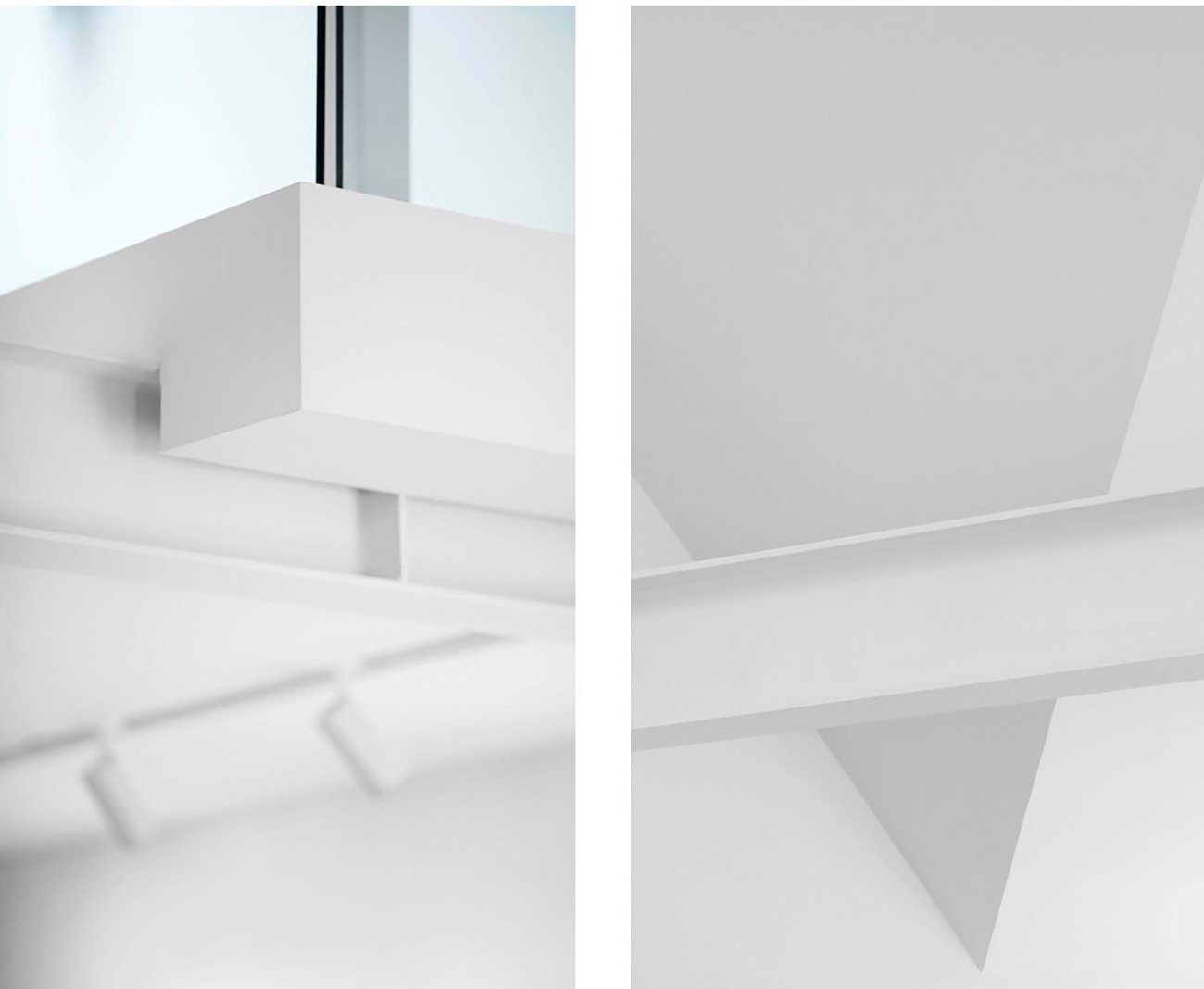 Mezzanine details supported by steel I-beams in the attic conversion.