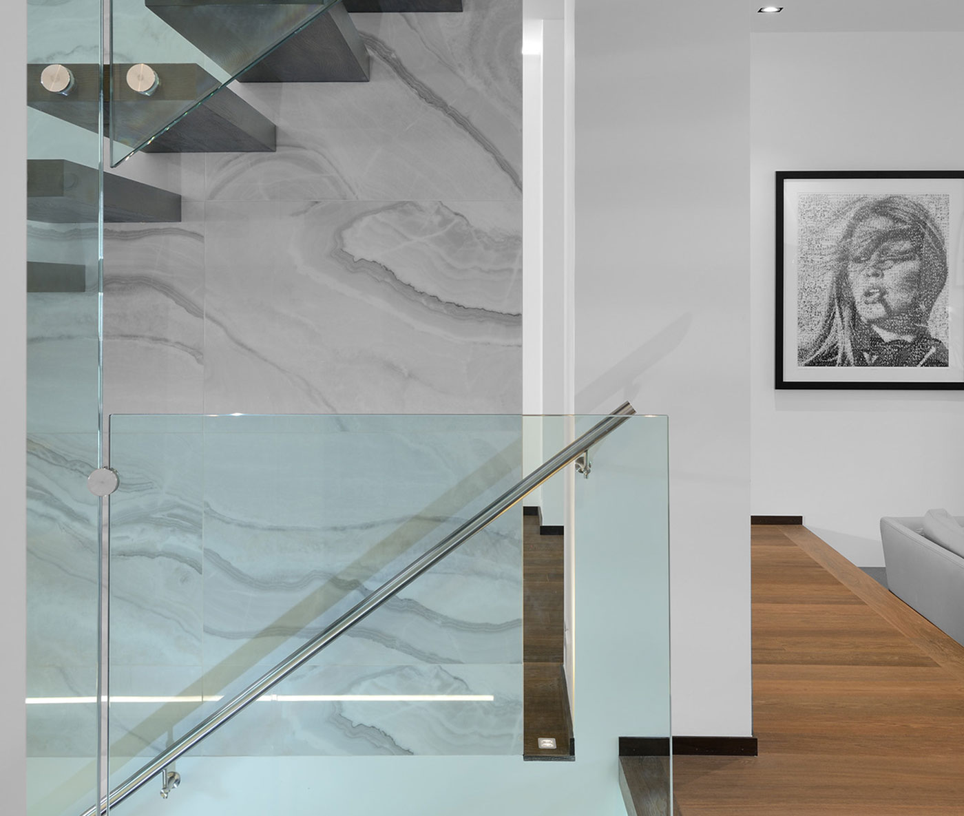 Stairs with glass railing protection - Yorkville Design Centre