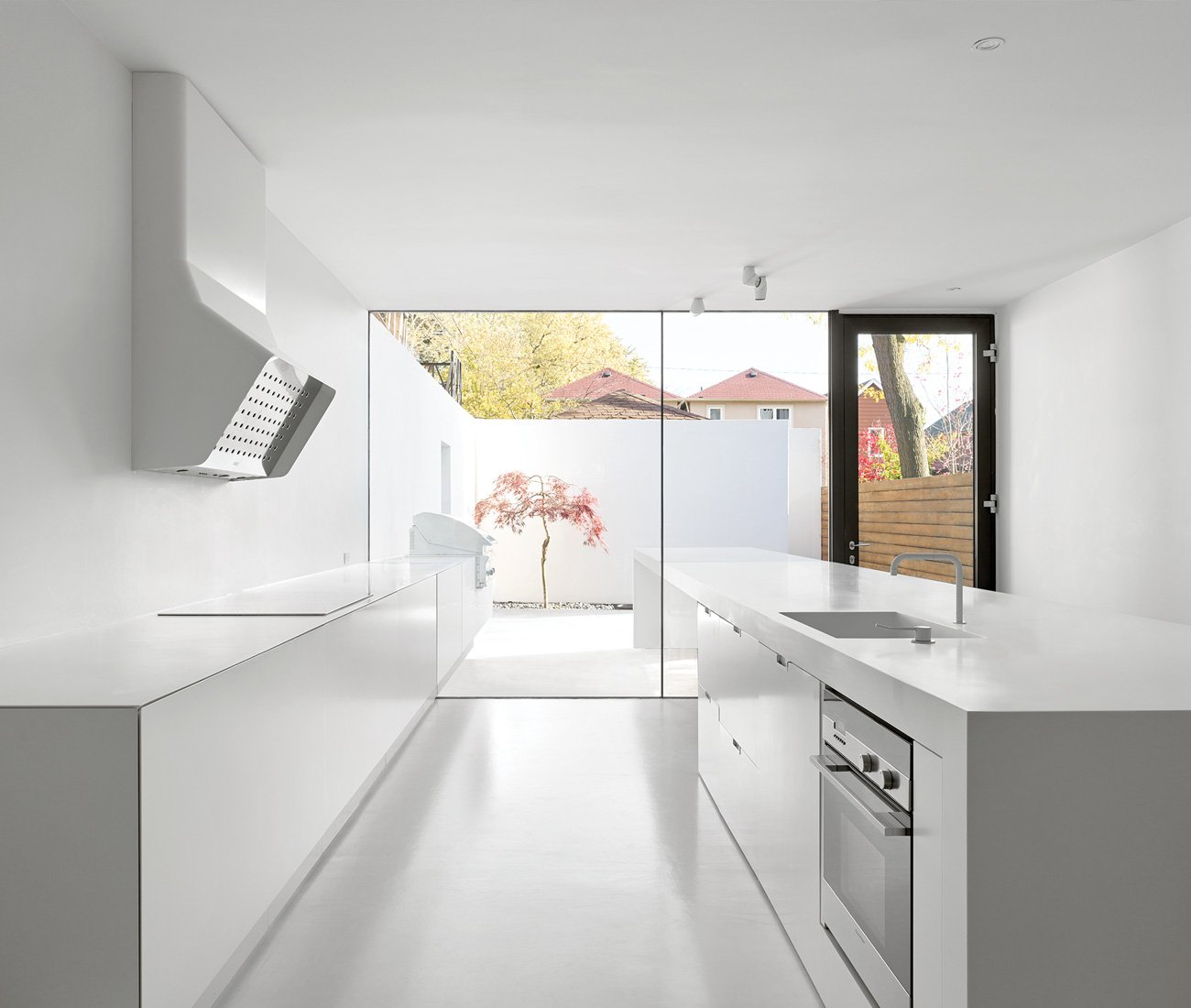 kitchen with white Corian countertop