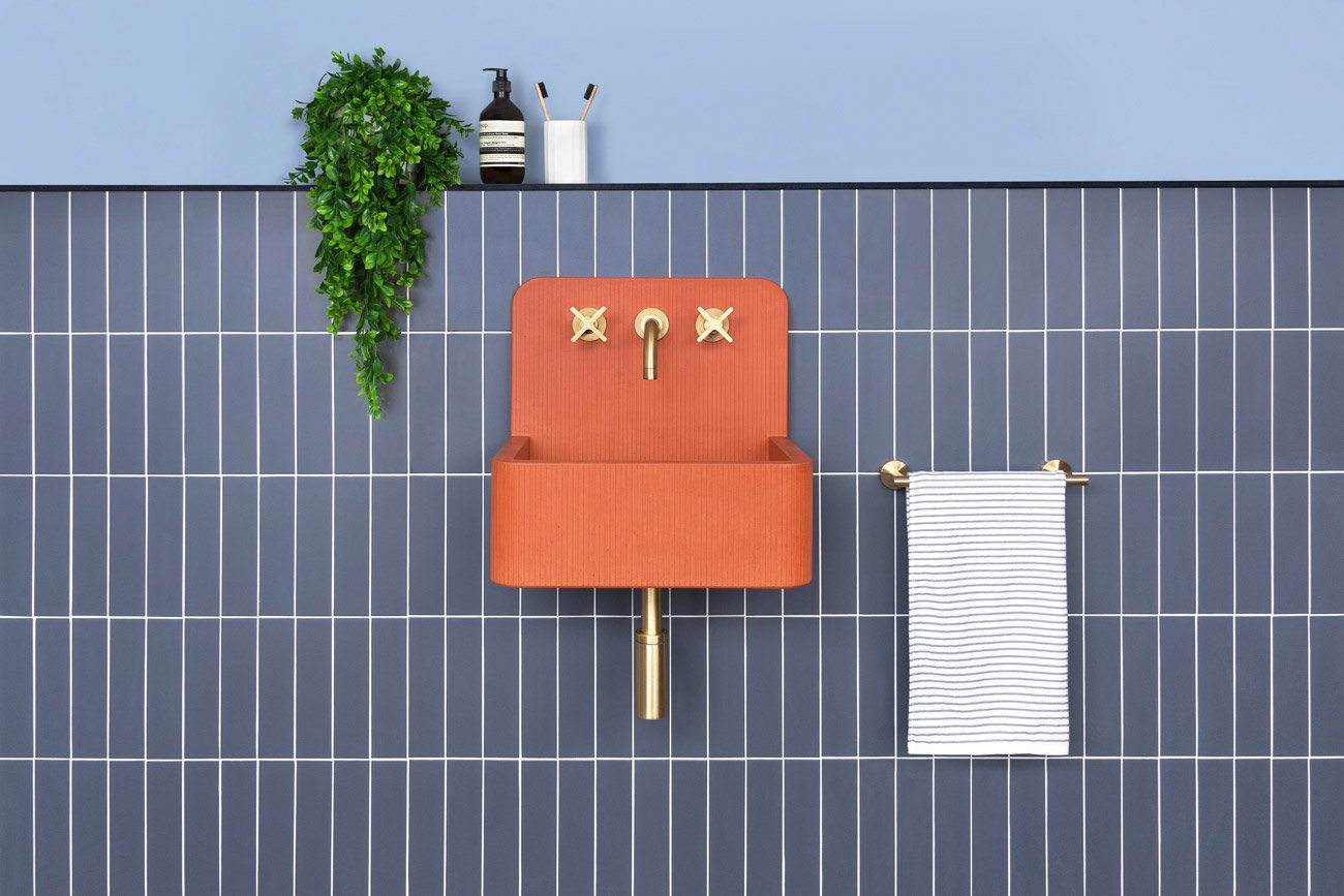 Elm Mini, a compact, wall-mounted sink with distinctive pinstripes