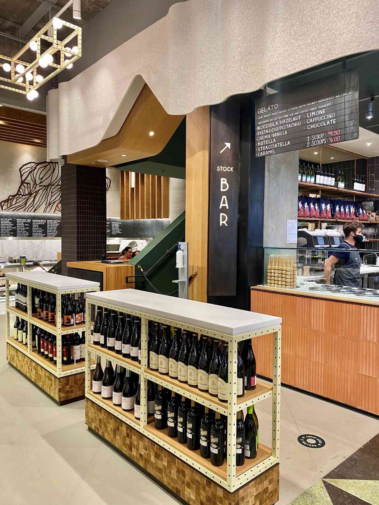 Wine racks near the gelato counter at Stock TC in Toronto
