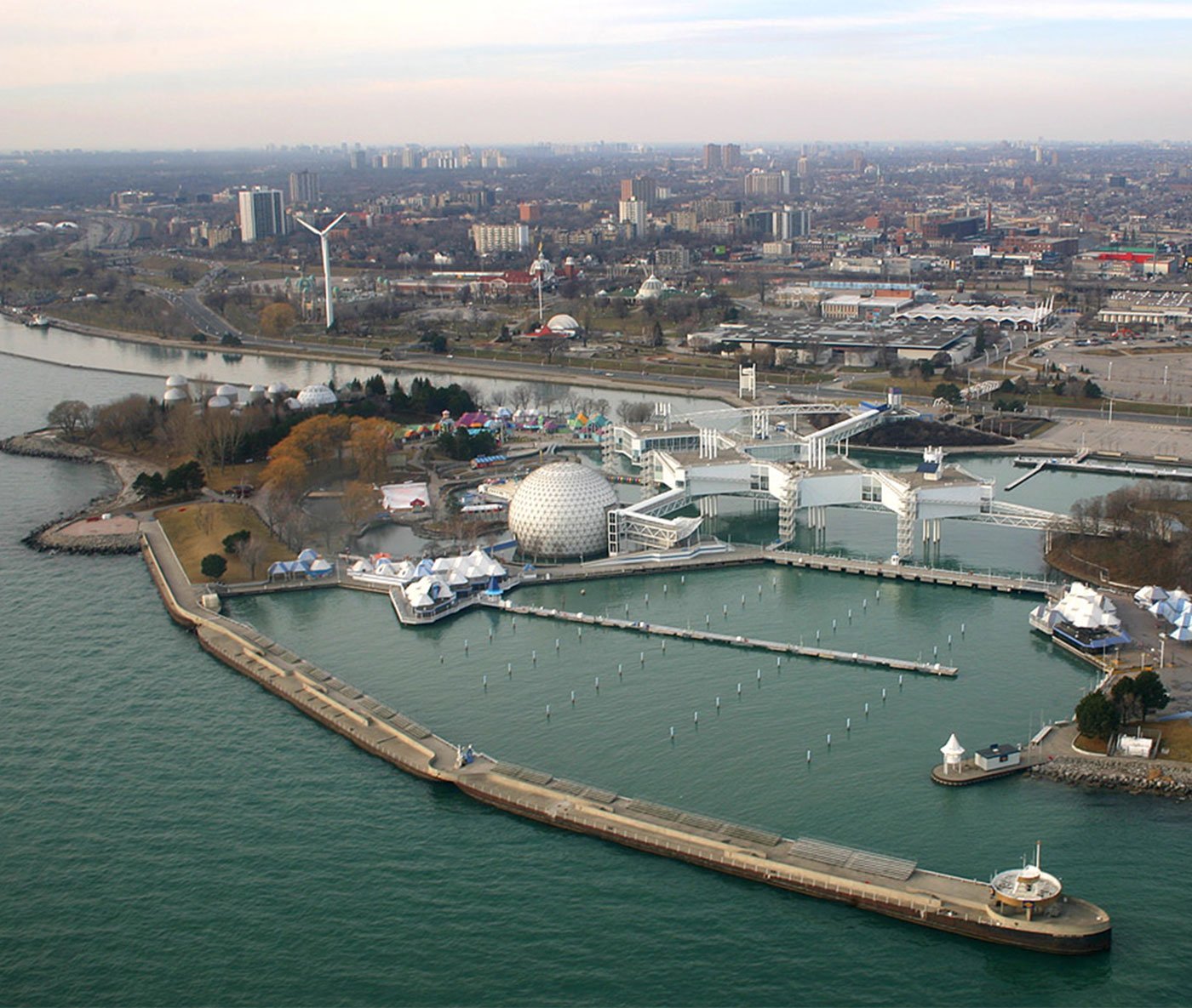 Aerial view of Ontario Place Toronto