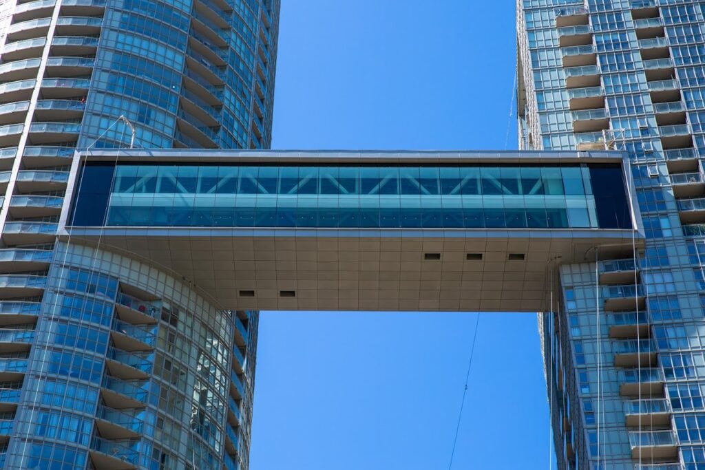 Detail view of the Skybridge condo in Toronto