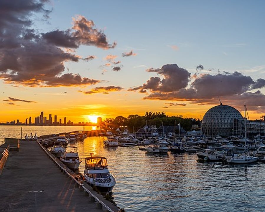 Sunset over Ontario Place in Toronto