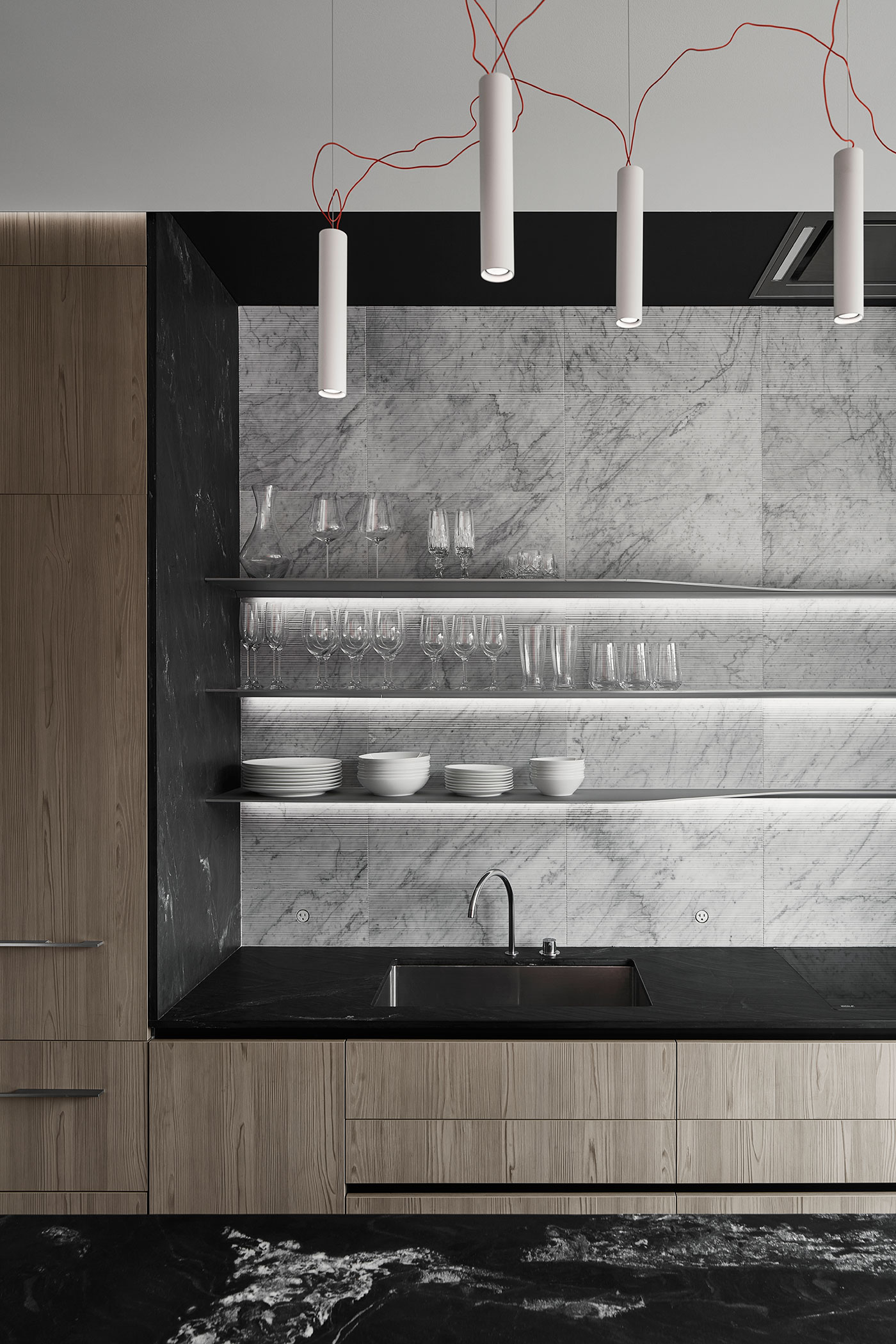 gallery-chic kitchen Reno at Metcalfe house by REFLECT ARCHITECTURE