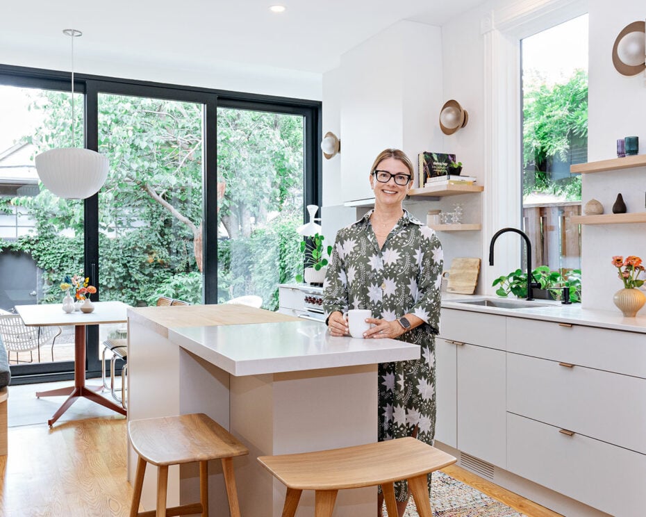 Jewellery designer Anne Sportun in her Queen West kitchen designed by Lisa Lev Design